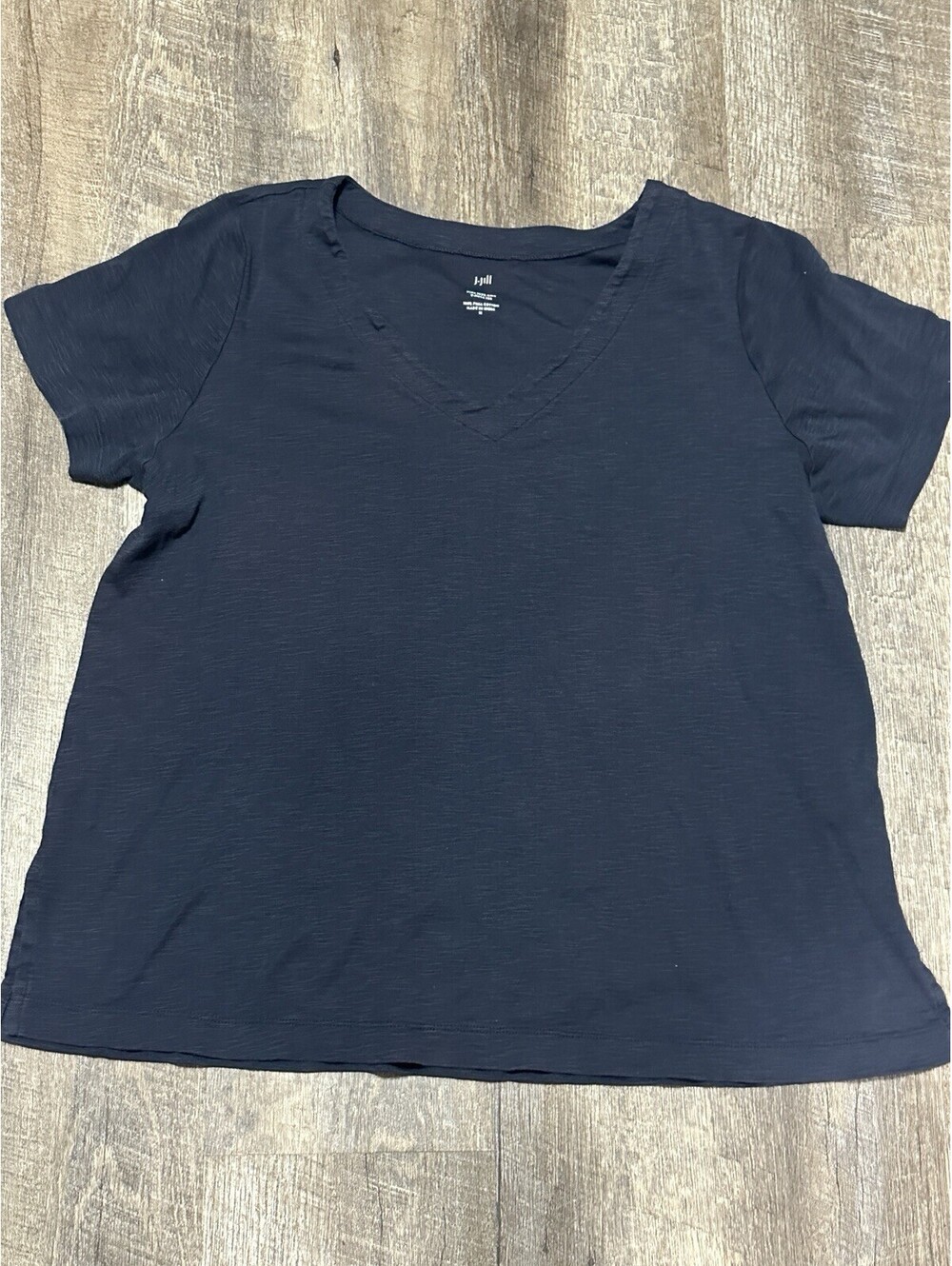 J. Jill Women’s Pima Cotton Slub Knit V-Neck Tee Short Sleeve Navy M